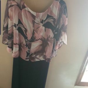 Women  Beautiful  Spring bla k dress with floral overlayer